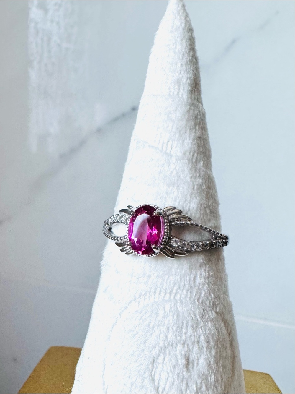 925 silver pink topaz oval ring cz adjustable size 5-10